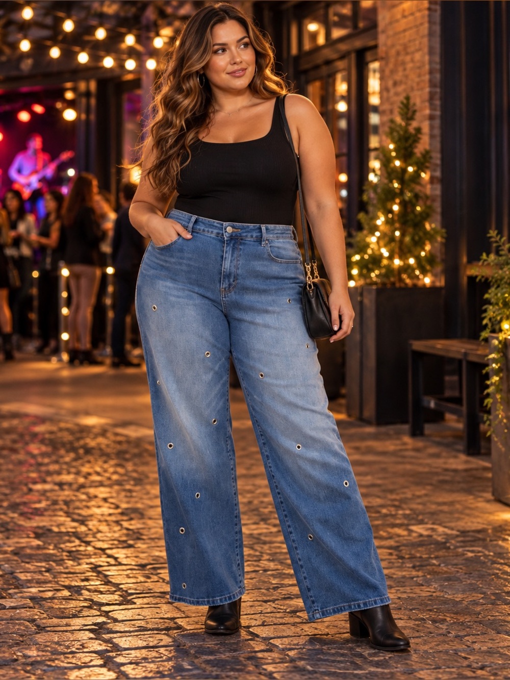 Vince Camuto Plus 22W Wide Leg Jeans Circle Stud Grommet Denim NWT